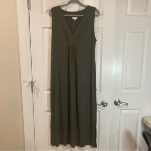 J. Jill quiet luxury classic olive green jersey knit sleeveless maxi dress sz L